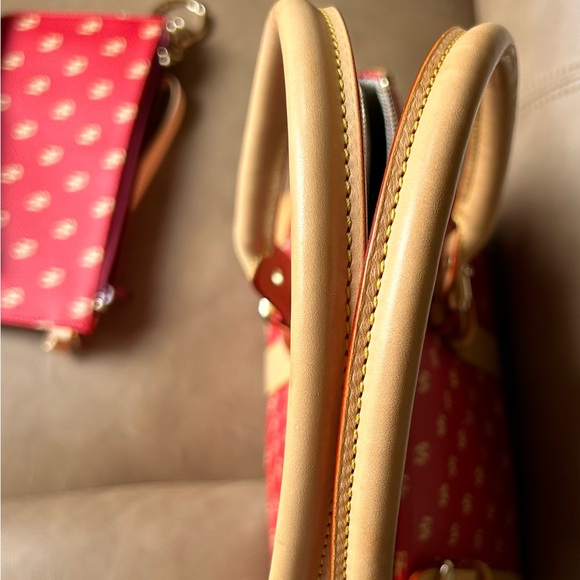 3 piece set!! Dooney & Burke Domed Satchel Beige and red monogramed set! - Picture 15 of 15